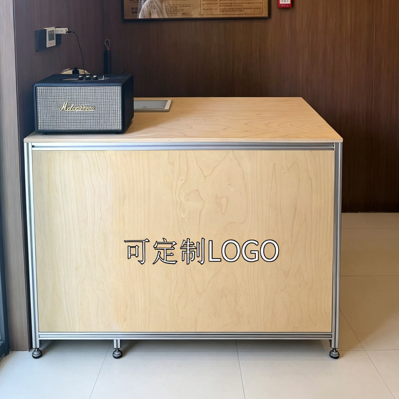 Marine-Grade Aluminum Profile Cash Register Counter, Entrance Reception Desk, Pet Store Supermarket Commercial Counter, Industrial Style Wooden Front Desk