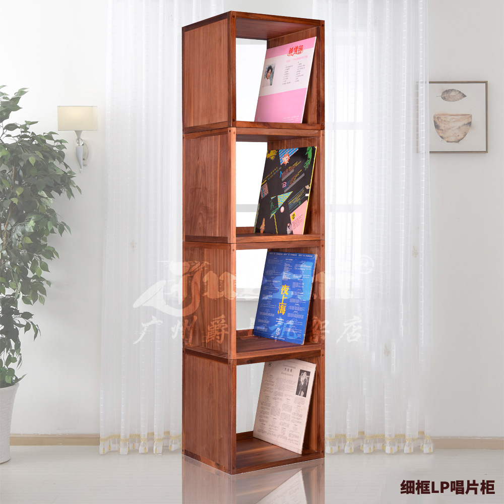 Luxury black walnut frame Solid wood magazine cabinet Vinyl record rack storage box LP cabinet Album rack bookcase