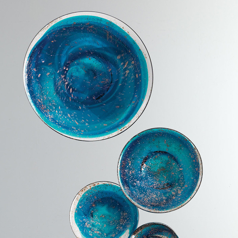 Belcarl Home Modern Blue Mushroom Wall Hanging Living Room Entrance Wall Decor Glass Bowl Wall Decor Home Wall Hanging