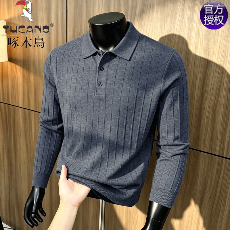 Woodpecker Old Money Style Men's Knitted Polo Shirt with Turn-Down Collar, Ribbed Business Versatile Wool-Blend Sweater Base Layer Woodpecker Old Money Style Men's Knitted Polo Shirt with Turn-Down Collar, Ribbed Business Versatile Wool-Blend Sweater Base Layer