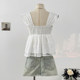 Sweet hottie sexy V-neck ruffle camisole women's summer 2025 embroidered flower hollow pleated skirt top