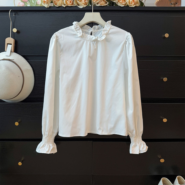 Korean-Style Sweet White Lace Collar Long-Sleeve Shirt for Women, Spring 2026 New Trendy Youthful Loose Pullover Top