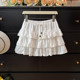 Ballet style fungus stitched puffy skirt for women summer 2025 drawstring straps high waist A-line tiered cake skirt