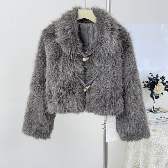 High-end light luxury style plush lapel long-sleeved imitation fur jacket for women autumn 2025 fashion loose short top