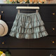 Ballet style fungus stitched puffy skirt for women summer 2025 drawstring straps high waist A-line tiered cake skirt