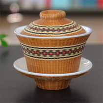 Porcelain Tilles Bamboo Cup Tea Cup Sichuan Intangible Heritage Bamboo Silk Buckle Porcelain Tea with Three Grilled Color Button Bowl Pure Handmade Gifts
