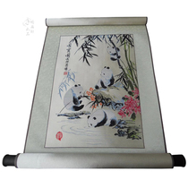 Giant Panda Shu Brocade Painting Sichuan Chengdu Featured Intangible Cultural Heritage Shu Embroidery Scroll Painting Business Conference Visiting Gifts to Guests