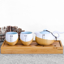 Porcelain body bamboo Zen Jingkong kung fu tea set gold silk buckle porcelain tea cup Sichuan intangible cultural heritage gift meeting commemorative to send customers