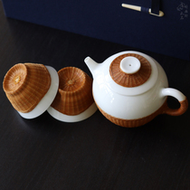 Sichuan non-heritage porcelain body bamboo tea cup bamboo silk buckle porcelain Xi Shi pot high-end tea set handmade gifts to friends