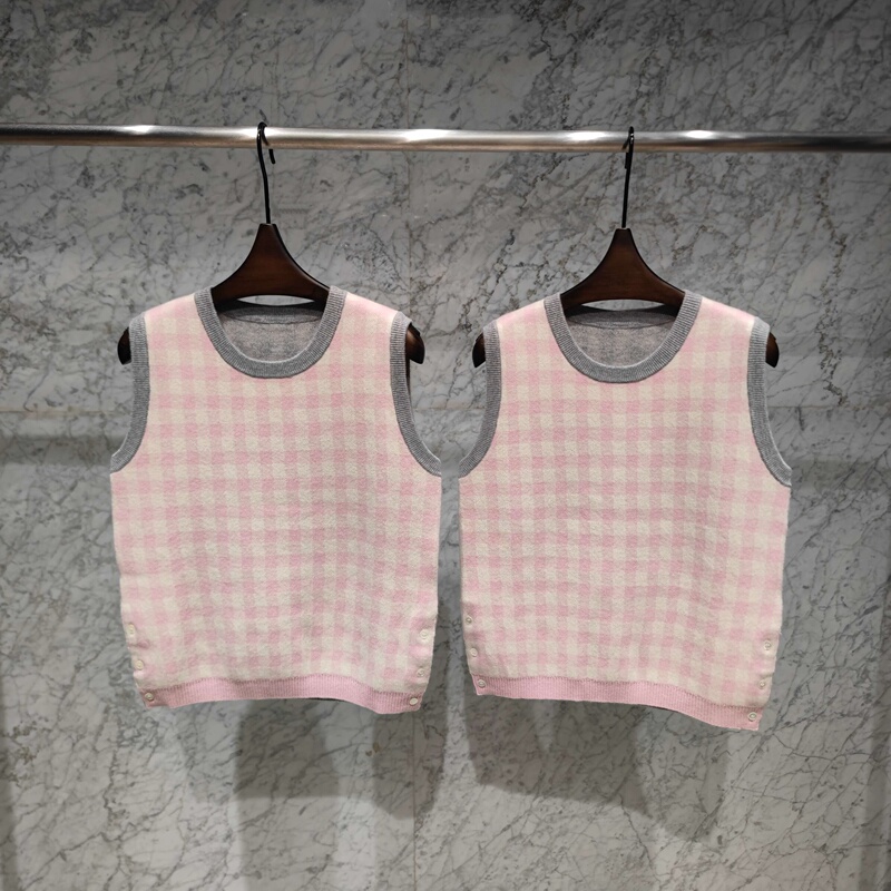 Autumn and Winter New Product Tb New Tunmix Merino Wool Plaid Knitted Tank Top with Vest Inside for Women Autumn and Winter New Product Tb New Tunmix Merino Wool Plaid Knitted Tank Top with Vest Inside for Women