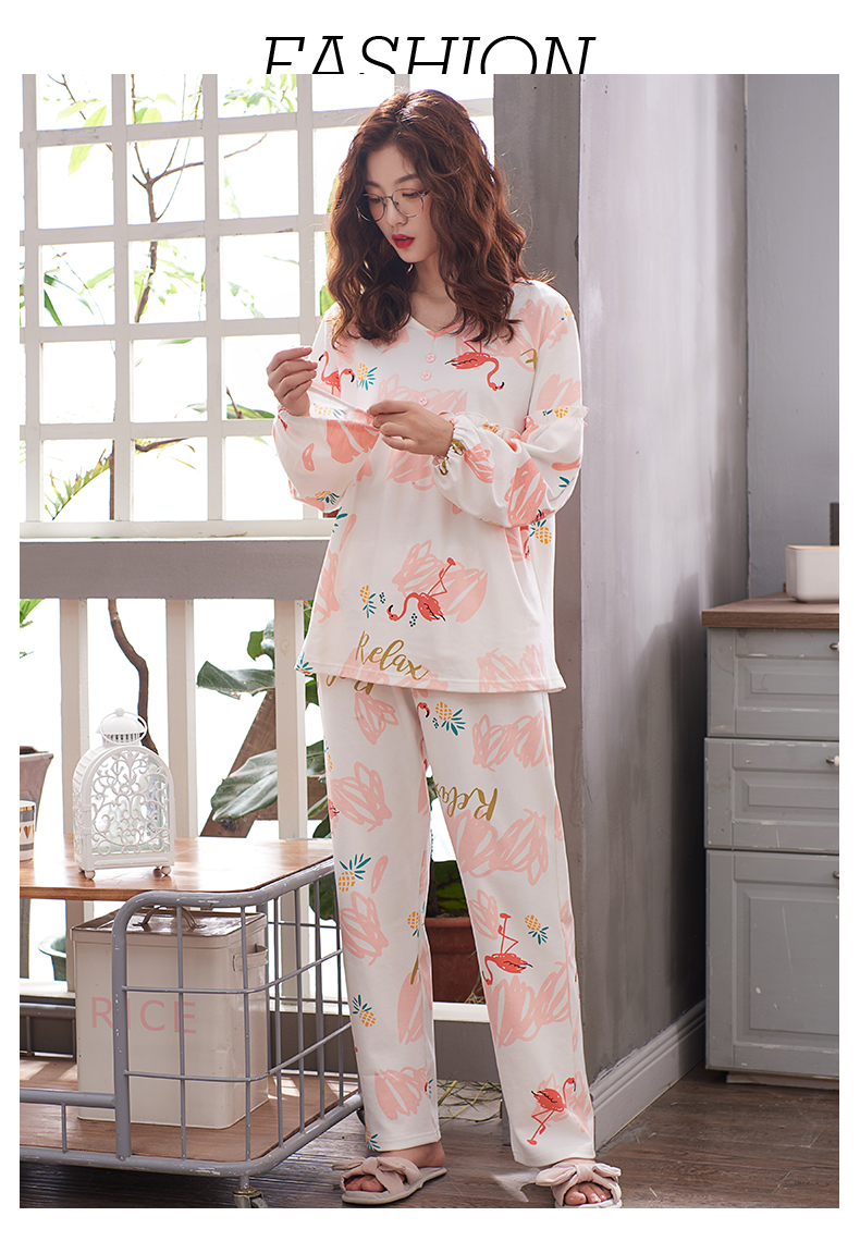 Bộ đồ ngủ dài tay cotton mùa thu cho nữ có thể mặc kiểu công chúa Hàn Quốc mùa thu và mùa đông học sinh dễ thương các kiểu đồ bộ mặc ở nhà đẹp