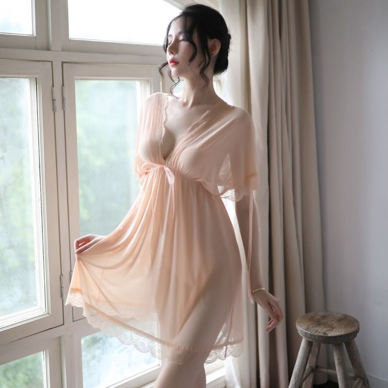 Extra Large Size 100kg Ice Silk Lace Nightgown, Sexy Princess Fairy Suspender Dress for Pregnant Women, Summer Dress
