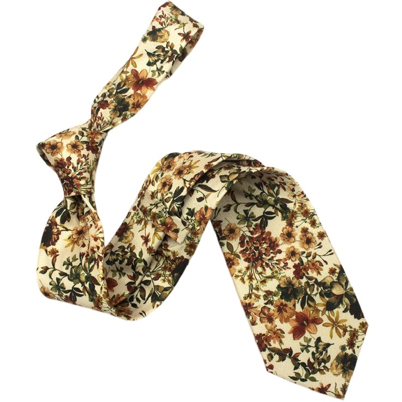 Oil Painting Series Floral Print Vintage Mysterious Pattern Men's and Women's Casual Tie Wedding Stage Coffee Color Yellow