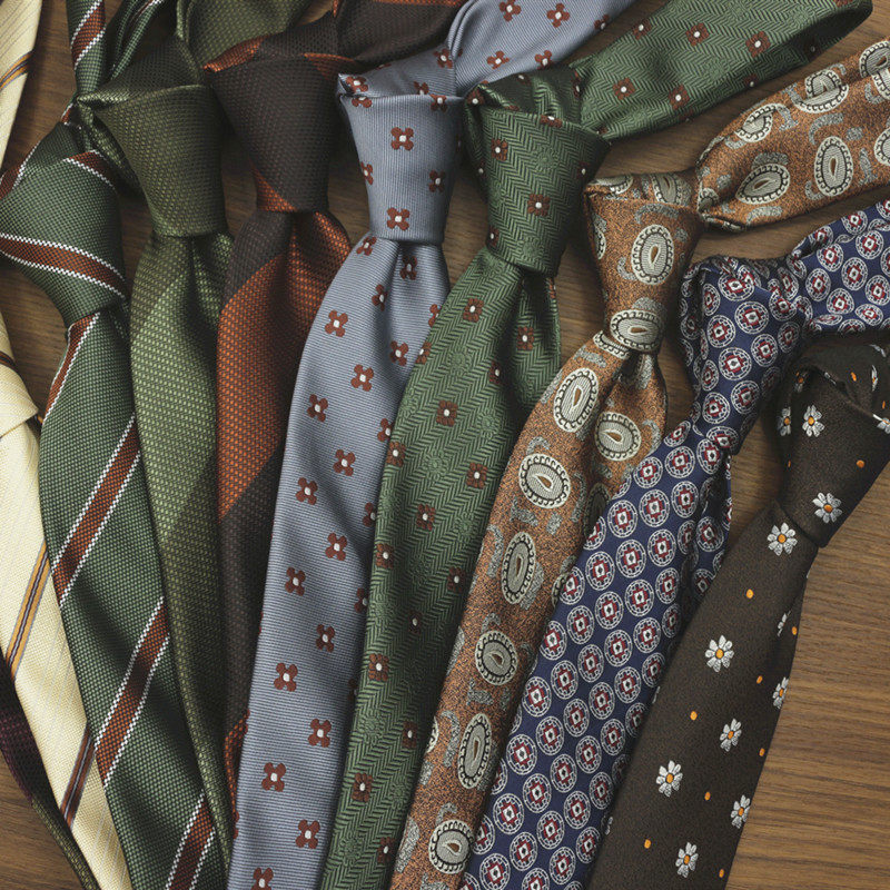 Men's Formal Wear, Contrasting Dark Green and Coffee-Colored Striped Jacquard Italian Neapolitan Retro Gentleman's Wedding Tie