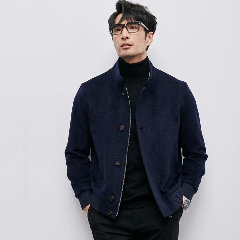 Light Luxury, Lightweight, Fine, Short and Smooth Pure Wool, Cold-Resistant Autumn and Winter Business Stand-Up Collar Single-Breasted Wool Jacket for Men