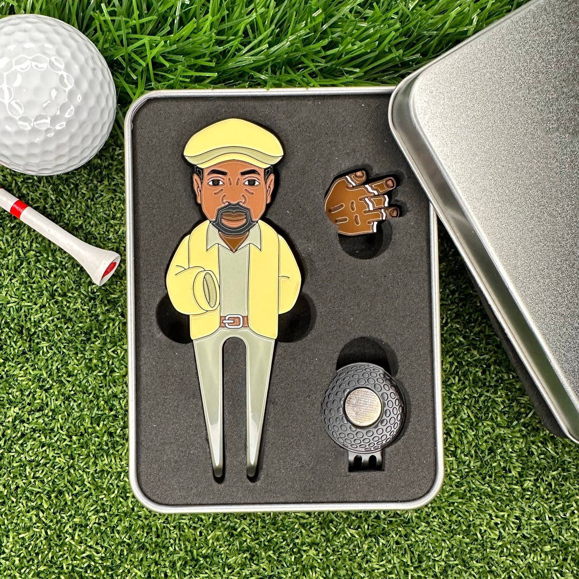 独立ステーションクリエイティブゴルフツールギフトボックス漫画キャラクターグリーンフォークボールマークセット磁気金属ボールフォーク