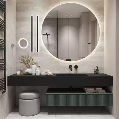 Light luxury Rock board bathroom cabinet combination modern simple powder room solid wood wash table Nordic hand wash basin customization