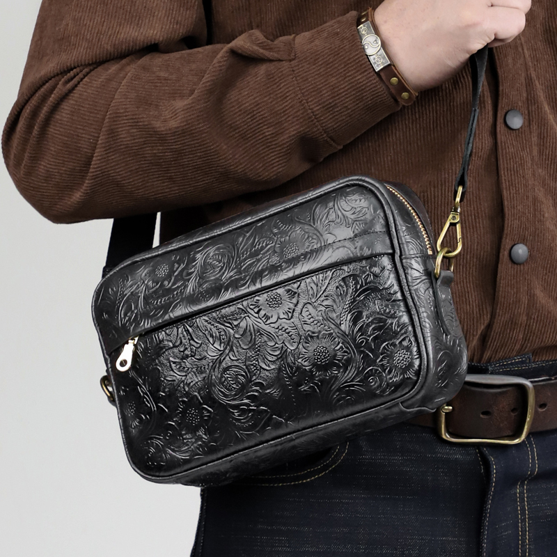 Original New Men's Genuine Leather Shoulder Bag Designer Crossbody Bag Niche First Layer Tangcao Leather Messenger Bag Trendy