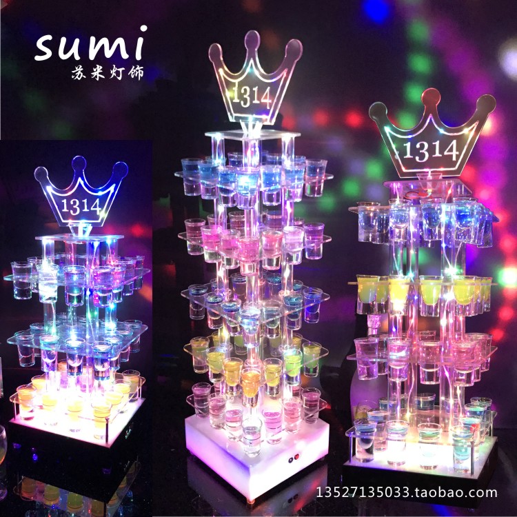 New LED Luminous Cocktail Rack Creative Bar Commercial 1314 Five Layers Square Bullet Cups Rack Cocktails