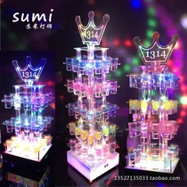 New LED Luminous Cocktail Rack Creative Bar Commercial 1314 Five Layers Square Bullet Cups Rack Cocktails