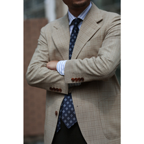 Autumn imported fabric 100% WOOL semi-hemp lined yellow Prince grid single-breasted Italian suit 3 buckles 2