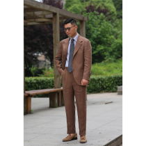 Summer Brown Linen Suit Men napoli Waterfall Sleeve Italian Half-Clamp Suit 3 Button 2