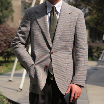 Spring 100% wool small plaid single breasted Italian wool suit men Napoli 3 button 2