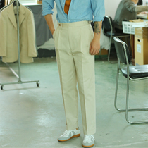 Spring and Autumn cotton twill beige high waist double pleated casual trousers men Napoli