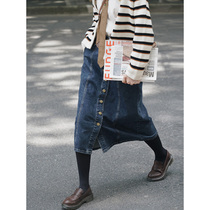 White drawing charming Juliet retro gentle temperament classic wild water wash blue denim skirt A- line dress woman