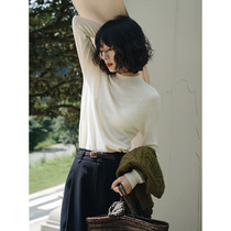 White drawing late autumn recommended lazy gentle sheep wool rice White Hollow seamless knitted semi-high collar base shirt