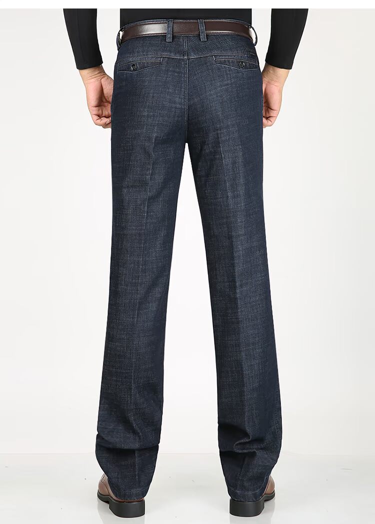Mùa đông quần jean nam trung niên kéo dài eo cao thẳng lỏng cộng với quần jean táo trung niên nhung dày quần dsquared