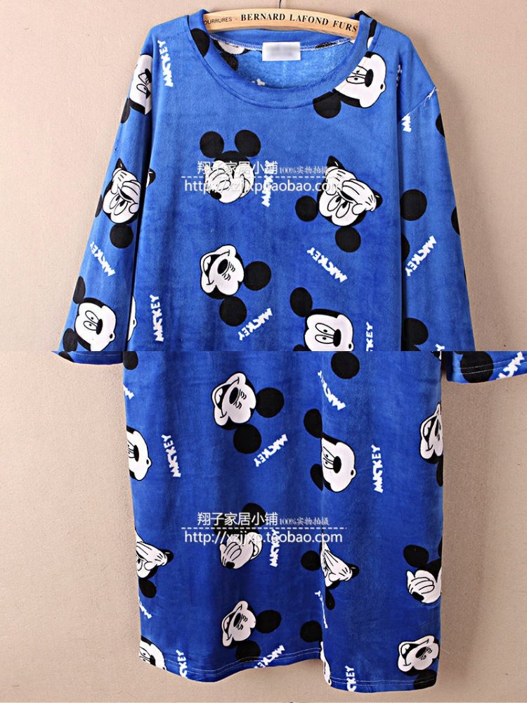 Mùa xuân và mùa thu đông Bộ đồ ngủ bằng nhung dày hai mặt của phụ nữ thường có kích thước lớn bằng nhung hoạt hình Mickey áo dài tay dài váy mặc ở nhà