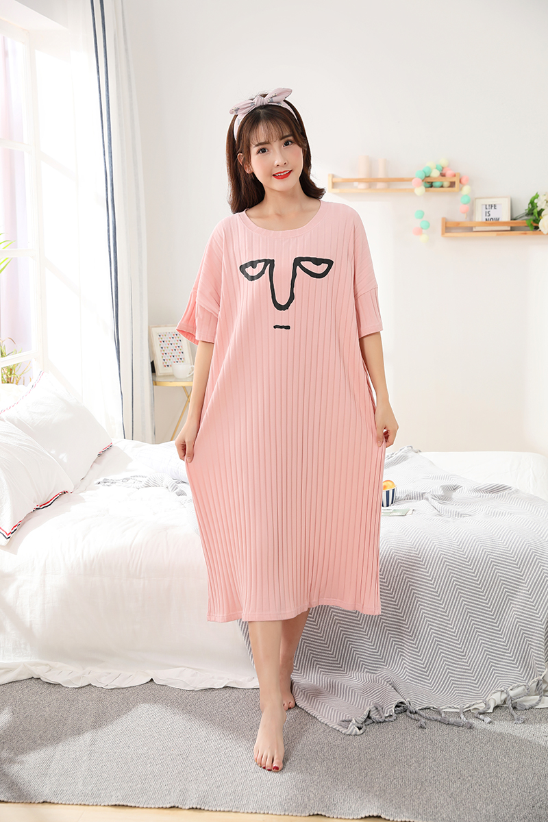 Phiên bản tiếng Hàn của áo ngủ ngắn tay mùa hè XL mới dành cho phụ nữ mang thai 200 pounds chất béo mm váy sát nách