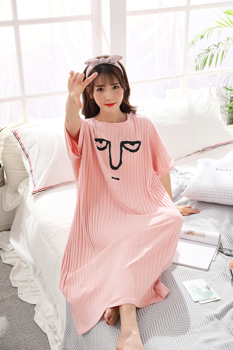 Phiên bản tiếng Hàn của áo ngủ ngắn tay mùa hè XL mới dành cho phụ nữ mang thai 200 pounds chất béo mm váy sát nách