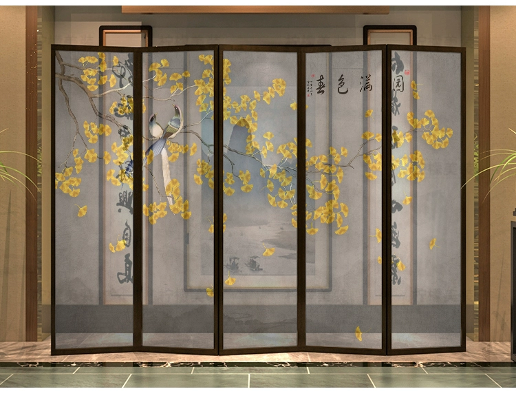 Phong cách hiện đại Trung Quốc sàn phòng khách gỗ rắn màn hình bán gấp phòng ngủ hiên đơn giản trang trí vải nền màn hình gấp - Màn hình / Cửa sổ vách ngăn gỗ tự nhiên
