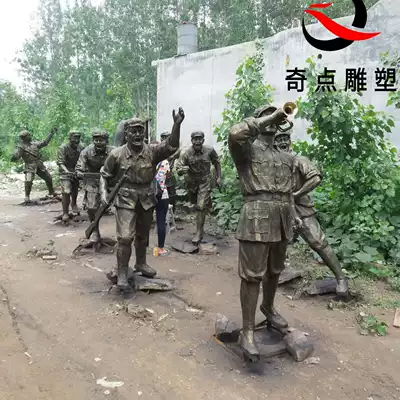 Glass fiber liberation Red Army figures Eighth Route Army Anti-Japanese War fighting charge sculpture statue cast copper revolutionary group sculpture