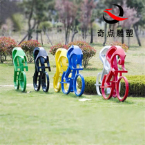 Abstract figure cycling sculpture FRP painted bicycle sculpture racing outdoor sports landscape sculpture