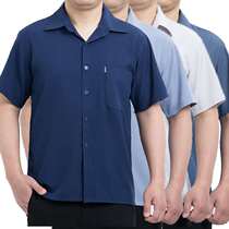 Middle-aged and elderly mens summer short-sleeved shirt Ice silk ultra-thin old man half-sleeve shirt Large size mens shirt Mens clothing