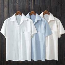 Summer middle-aged and elderly mens linen short-sleeved cotton and linen shirt thin loose half-sleeved lapel Top inch clothes