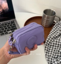 My sandwich portable bag 3-layer purple mini nylon change lipstick ID card earphone storage
