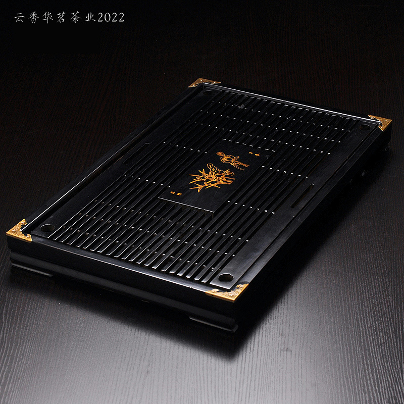 Solid wood tea tray double with drawer-type panel can pick up kung fu tea set tea sea depository dish tea table