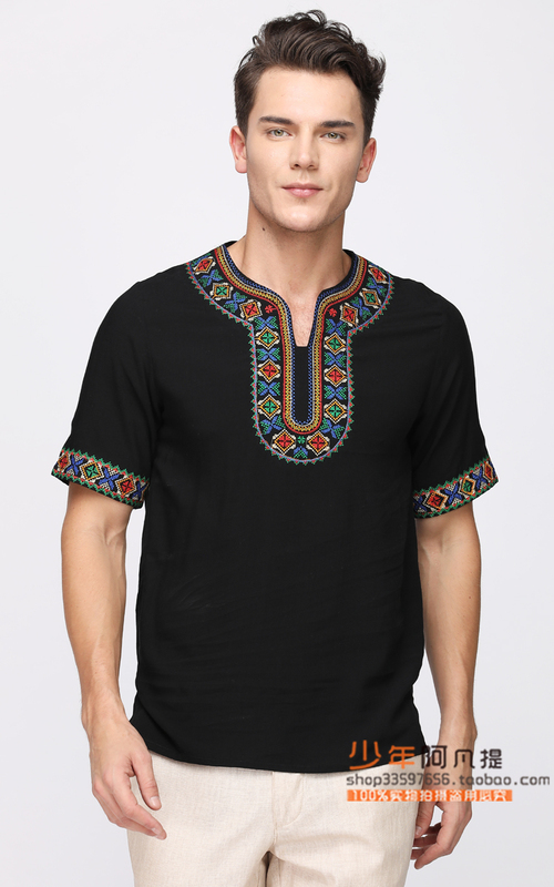 Xinjiang Ethnic Clothing Embroidered Shirt Hui Dance Restaurant Staff Uniform Short-Sleeved Performance Outfit