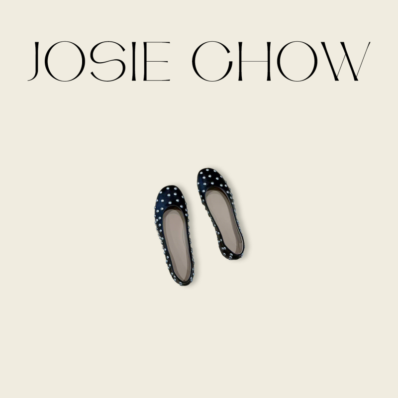 Josie Chow【Very Comfortable to Wear】Retro Round-Toe Shallow-Mouth Sheepskin Flats with Rivets for Women Jc253448