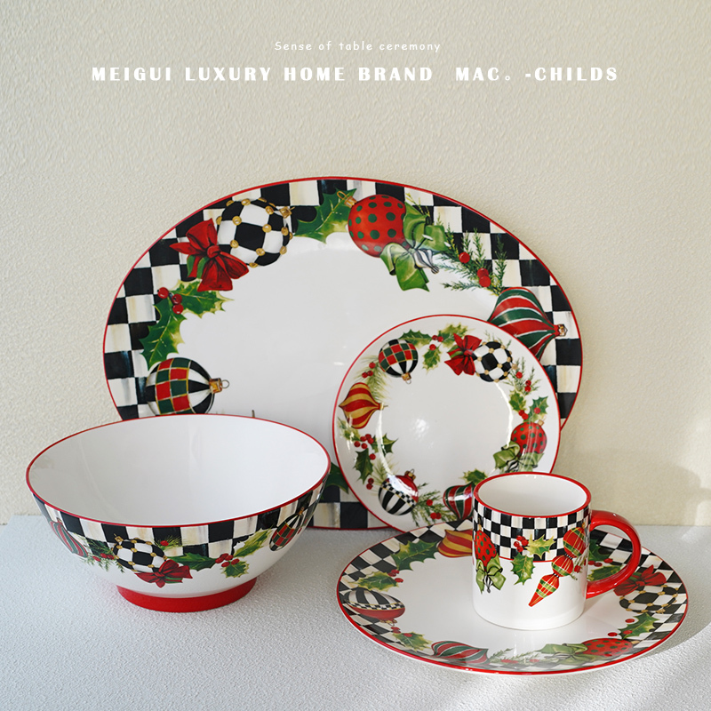 Export Order American Mackemzie-Childs Life Boutique Brand Christmas Flower Tableware Christmas Dinner Plate