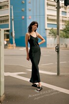 Designer caves collect silk slip dress CLARE BLACK SILK DRESS
