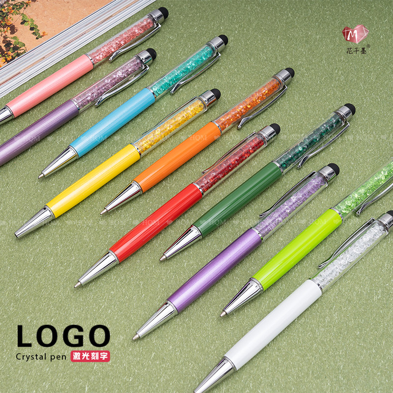 Crystal Diamond Pen Capacitive Touch Pen Student Color Diamond Ballpoint Pen Metal Business Gift Pen Custom Logo Lettering Wholesale