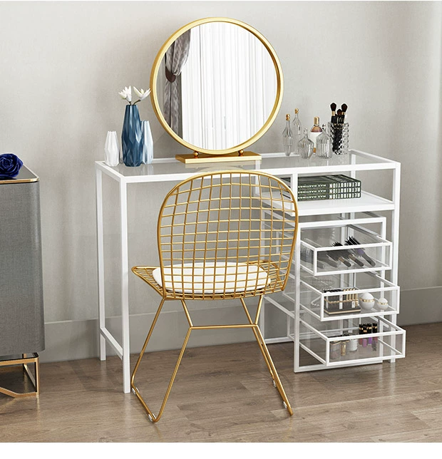 Bàn trang điểm phòng ngủ tối giản hiện đại IKEA Bàn trang điểm Bắc Âu lưới màu đỏ in bàn trang điểm căn hộ nhỏ - Bàn