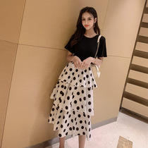 Sandro Beytagh Podot cake Dress Shirt Dress Woman 2022 Spring Summer T-shirt Splicing Fake two long skirts