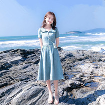 Sandro Beytagh blue one-piece dress 2022 new spring Summer foggy blue display slim waist temperament long dress