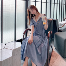 Sandro Beytagh Balloon Skirt Navy Collar College Wind dress Dress Loose Splicing Sweetness Student Skirt